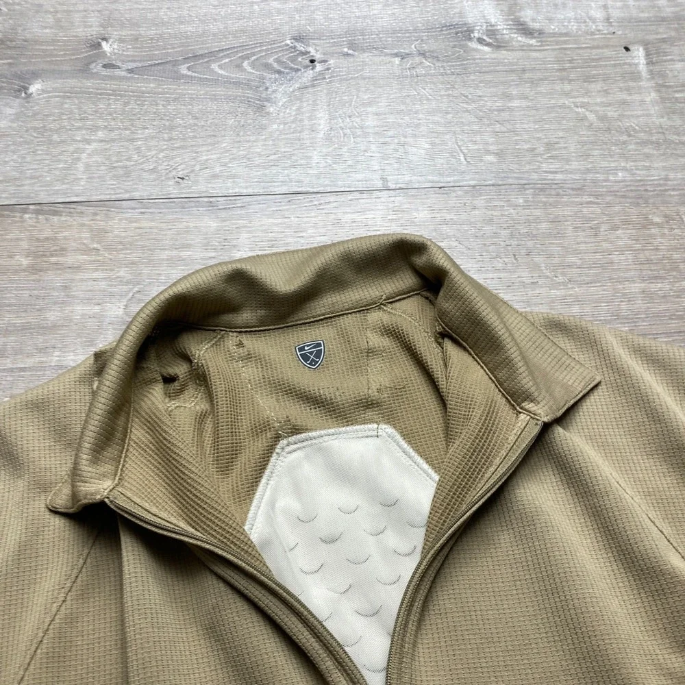 Nike Golf‎ Shirt Quarter Zip Mens L Tan Polyester Ventilated Back Laser Cut